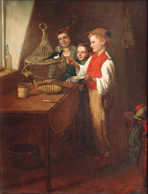 Children feeding a Bird