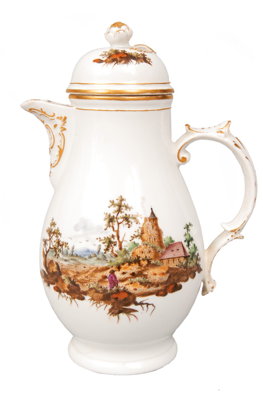 A small jug with fine painting of a landscape