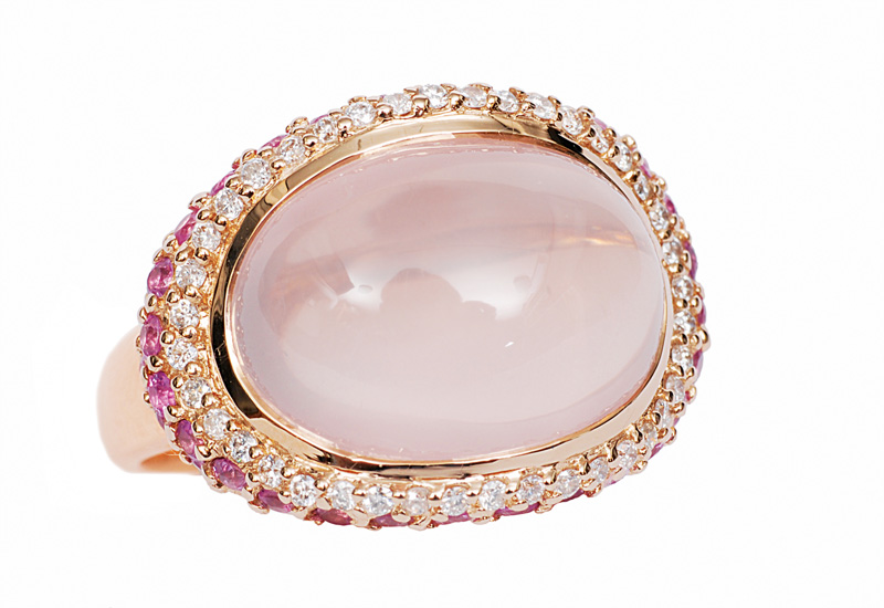 Rosenquarz-Ring mit Pink-Saphiren