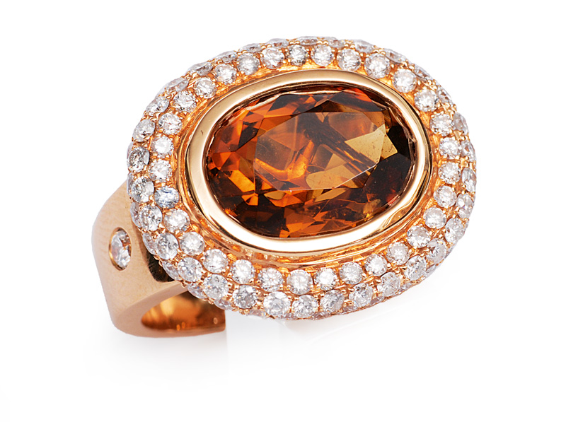 A modern citrine diamond ring