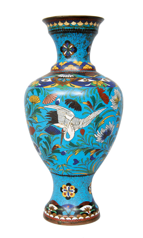 Cloisonné-Vase mit Kranichen