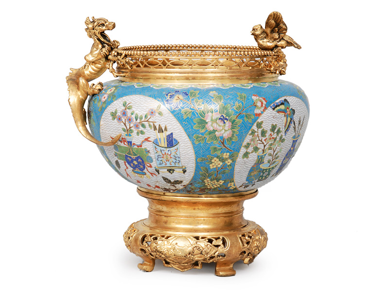 Große Cloisonné-Vase mit Bronze-Montierung