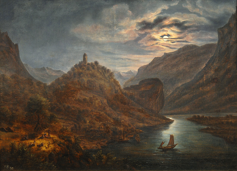 Ideal fluvial Landscape in Moonlight