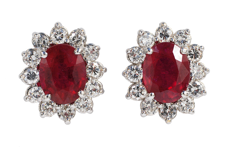 A pair of ruby diamond earstuds