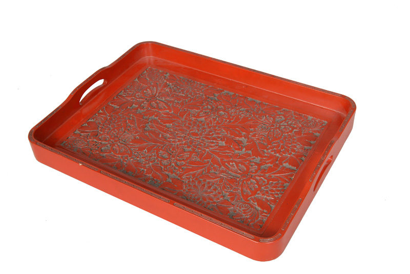 A red lacquer tray with butterflies