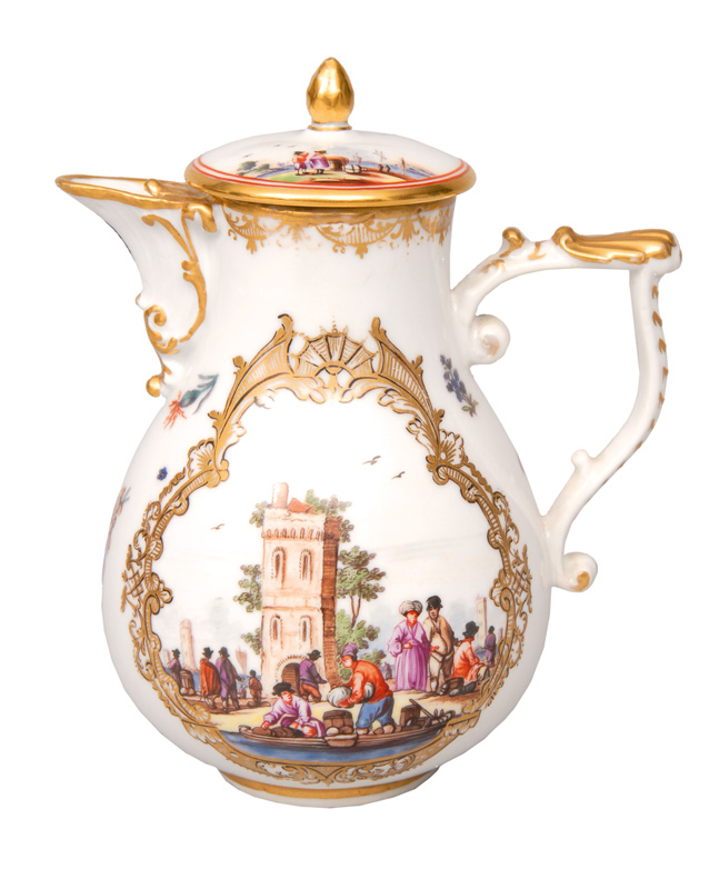 A small jug with fine painted Kauffahrtei scene of Christian Friedrich Herold