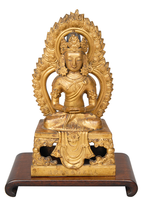 Bronze-Buddha Amithayus mit Mandorla