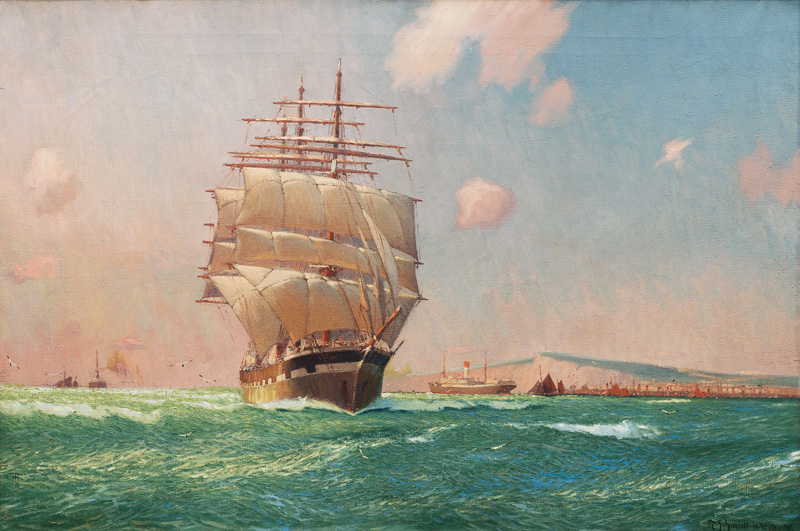 Großsegler und Dampschiff der Hamburg-Süd vor der Küste von Dover
