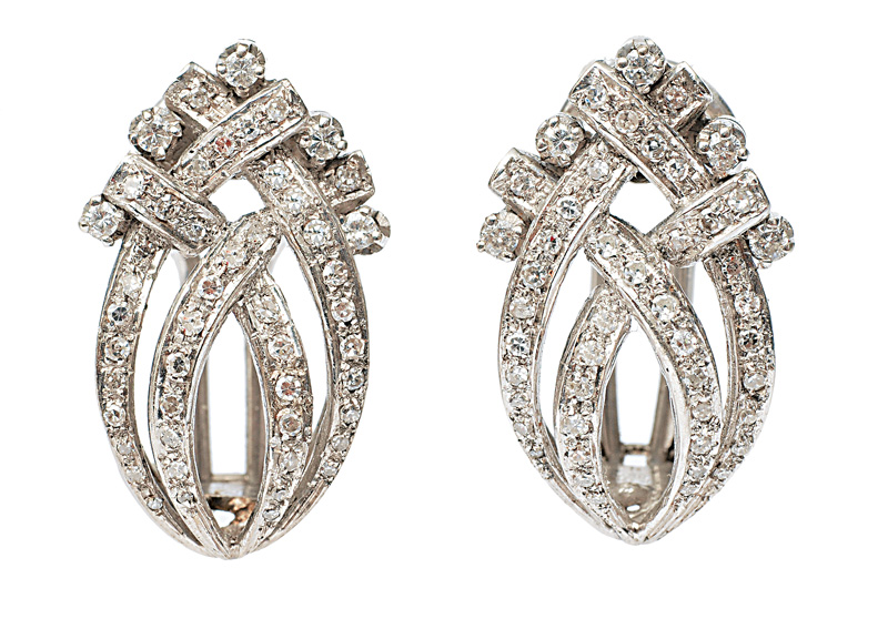 A pair of diamond earclips