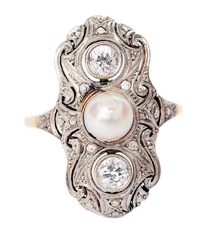 Jugendstil-Perl-Diamant-Ring