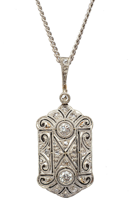 A small Art-Nouveau diamond pendant with necklace