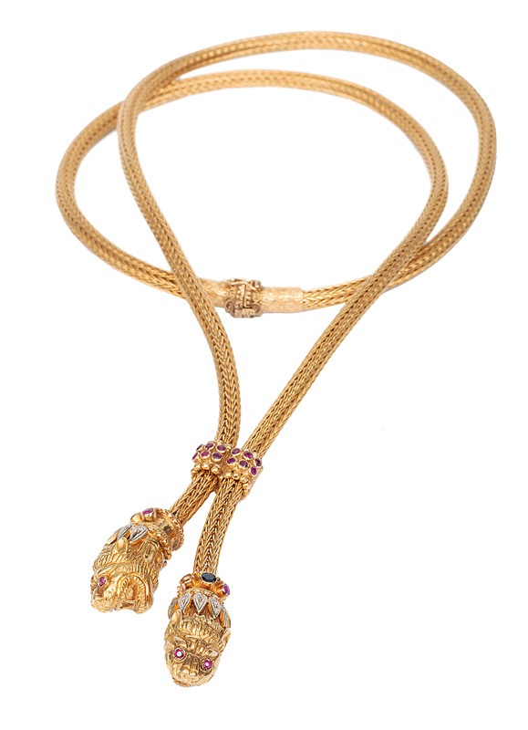 Langes Gold-Collier mit Löwenkopf-Quasten von Ilias Lalaounis