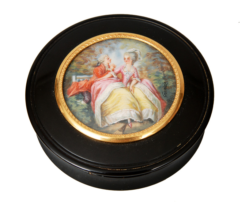 A tortoiseshell box with miniature "A gallant couple"