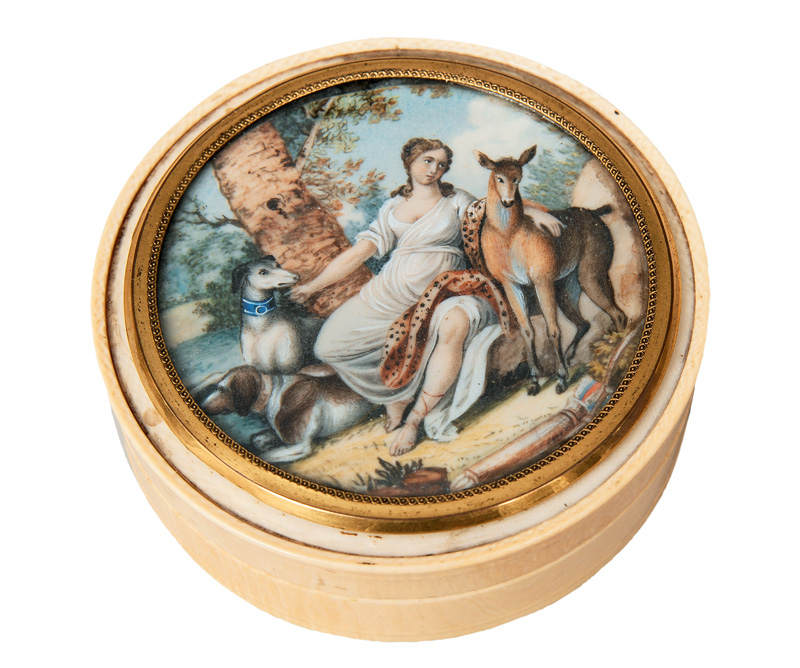 An ivory box with miniarure "Resting Diana"