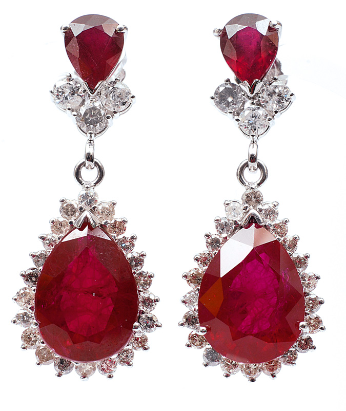 A pair of ruby diamond earpendants