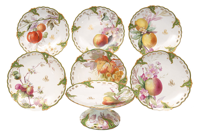 Tafelaufsatz mit 6 Tellern "Obstmalerei"