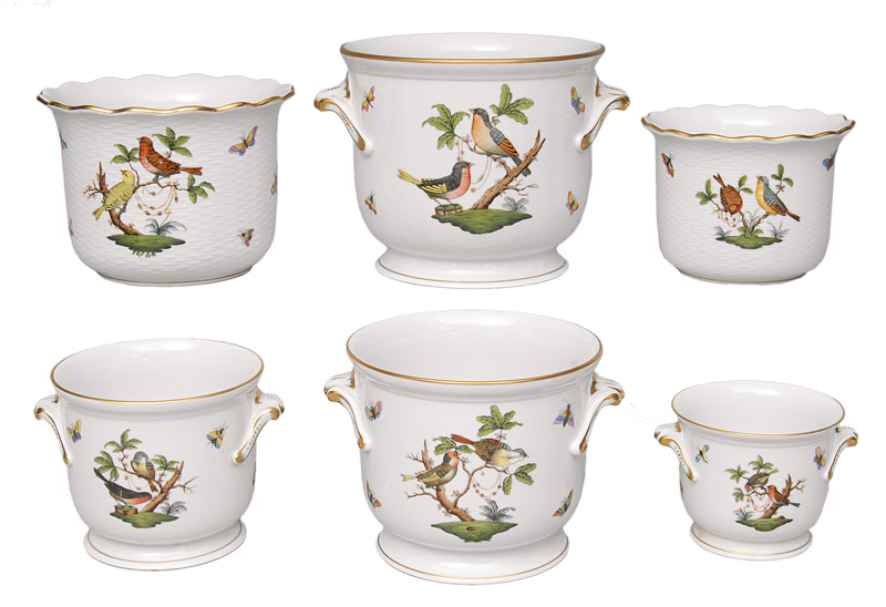 A set of 6 cachepots "Rothschild oiseaux"