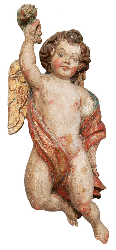 A wood sculpture "Winged putto"