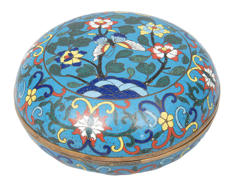 A cloisonné vase with butterfly and peonies