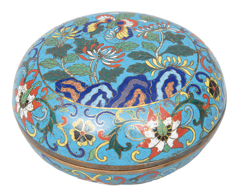 A cloisonné vase with butterfly and chrysanthemum