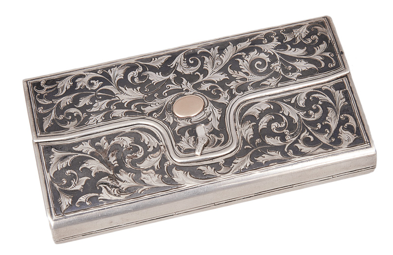 - A Russian cigarette case with Niello decorarion of the memorial of Zar Peter I. A Russian cigarette case with Niello decorarion of the memorial of Zar Peter I.
