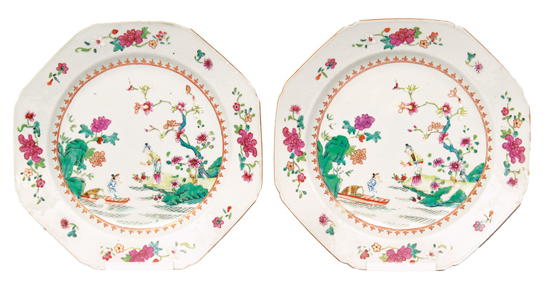 A pair of Famille-Rose plates with figurative scene