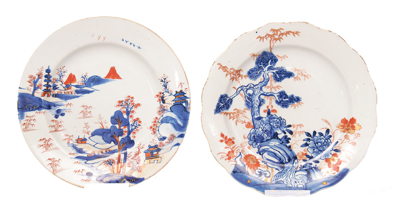 Zwei chinesische Teller im Imari-Stil
