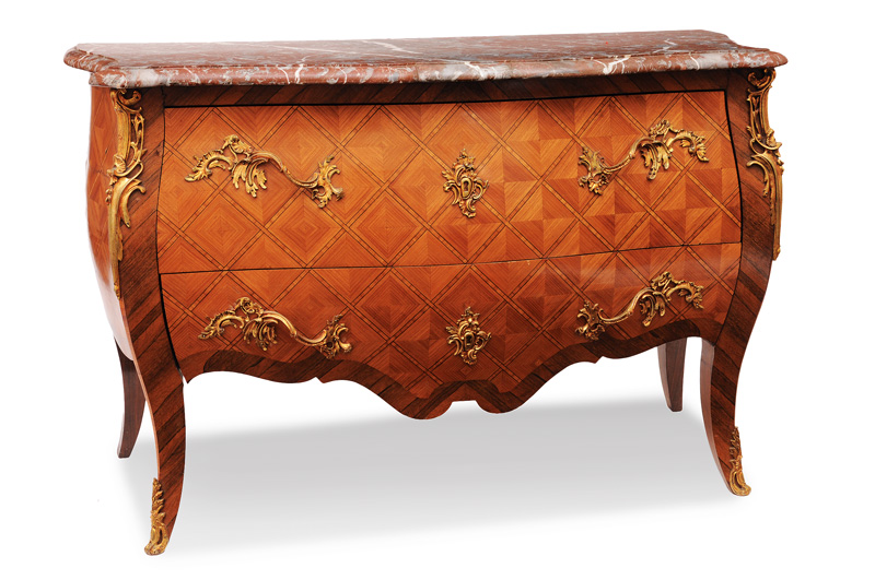 - A great chest of drawers with lattice marqueterie in the style of Louis Quinze A great chest of drawers with lattice marqueterie in the style of Louis Quinze