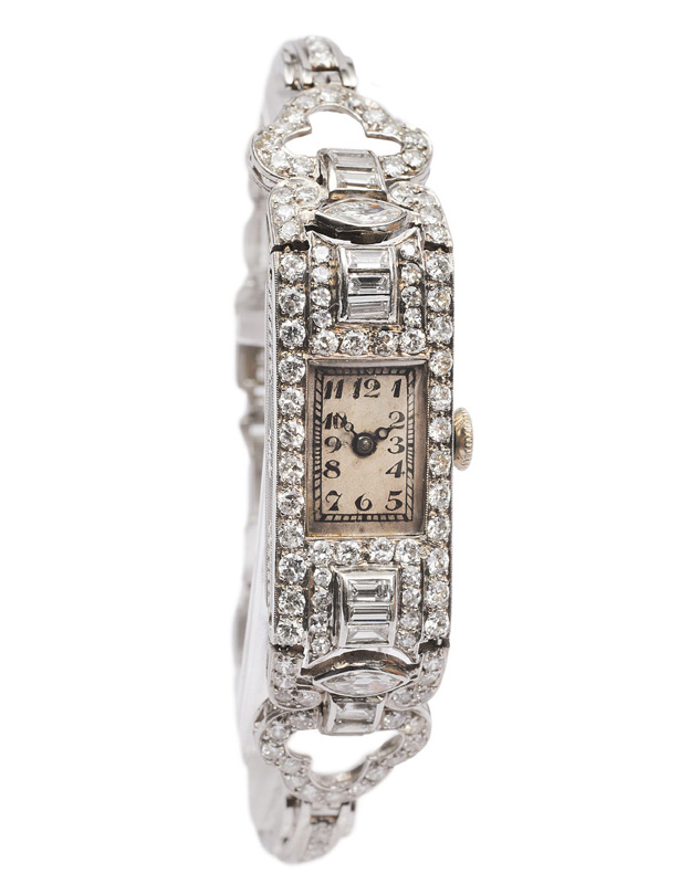 An Art-déco ladies watch with diamonds