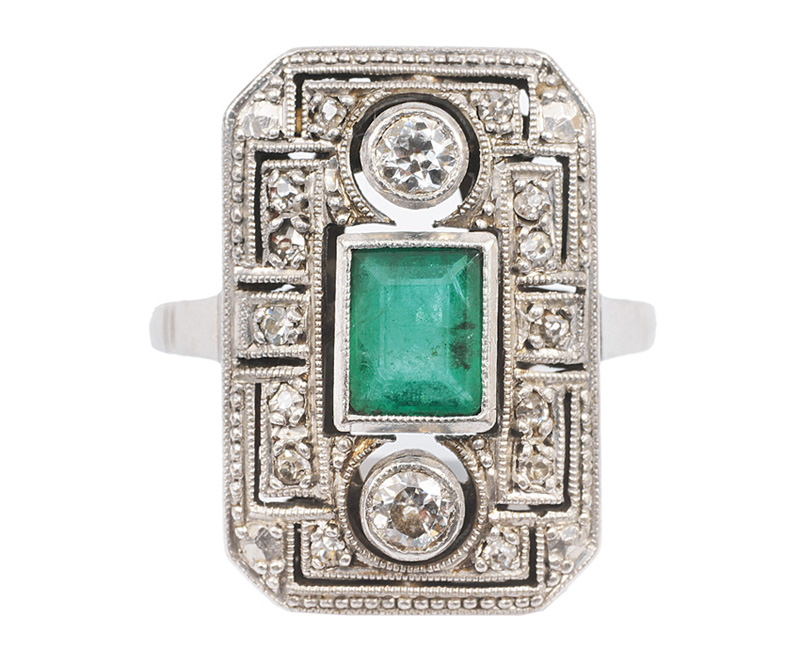 Jugendstil-Smaragd-Diamant-Ring