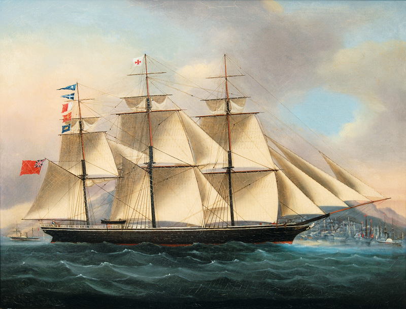 Englischer Marinemaler, tätig Mitte 19. Jh. - Englischer Dreimaster vor Hongkong Englischer Dreimaster vor Hongkong