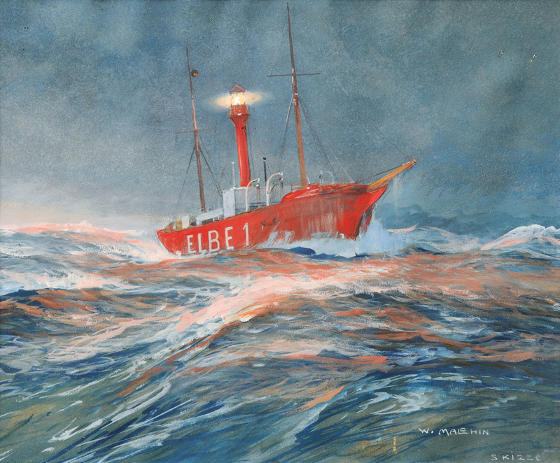 Das Feuerschiff Elbe 1 in schwerer See