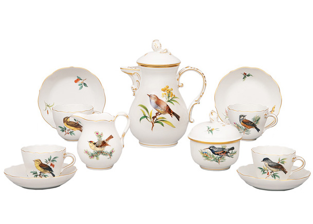 A mocha set "Bird painting" for 4 persons