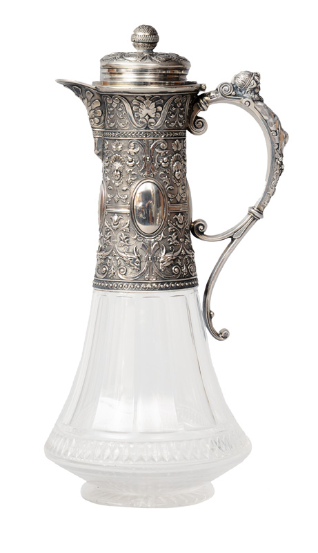 A decanter with silver mounting in the renaissance style