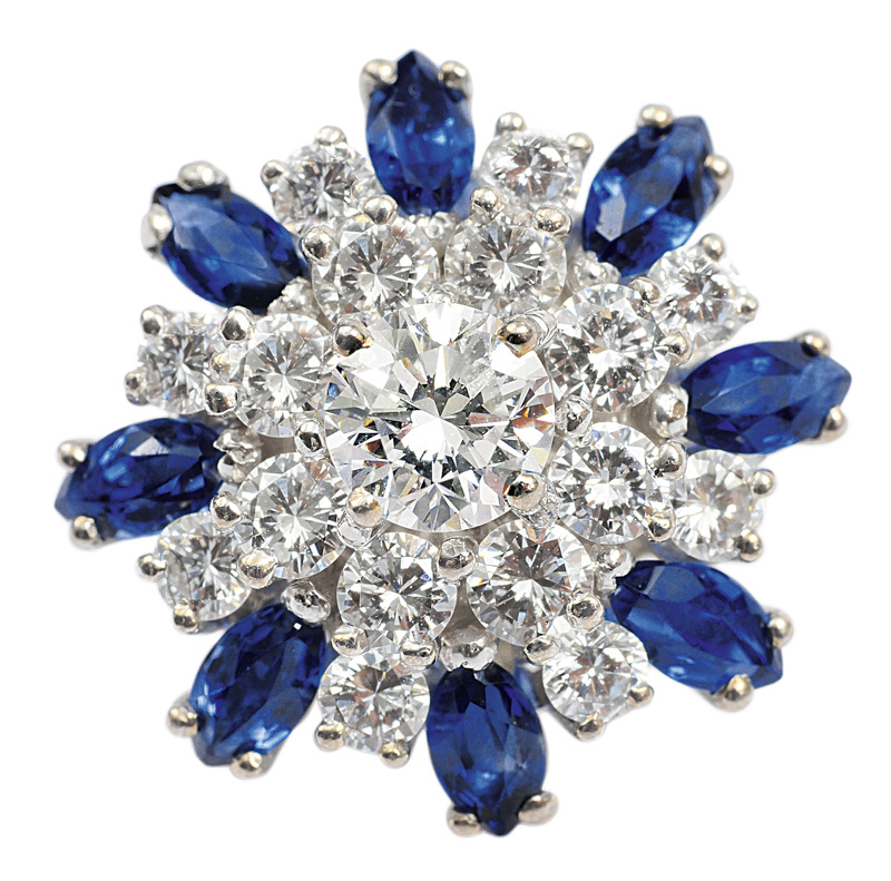 A diamond sapphire ring