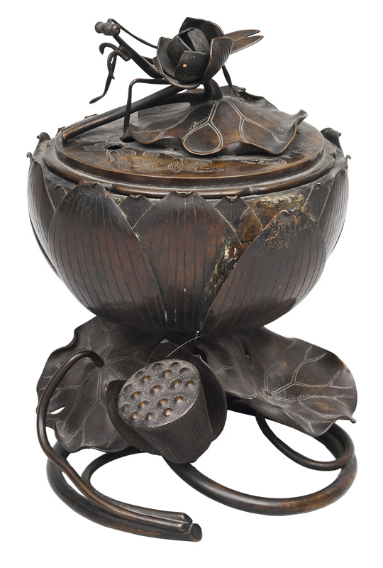 An incense burner in the shape of a lotus