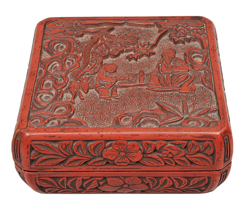 A cover box with a figurative scene