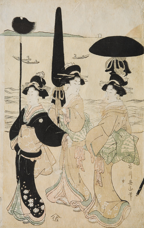 Quadriptych with Palaquin Bearers on the Beach