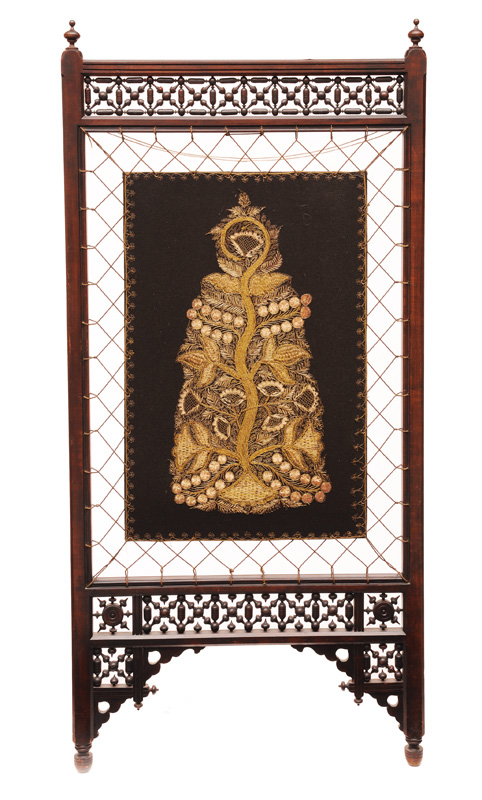 A pair of screens with gold-embroidery
