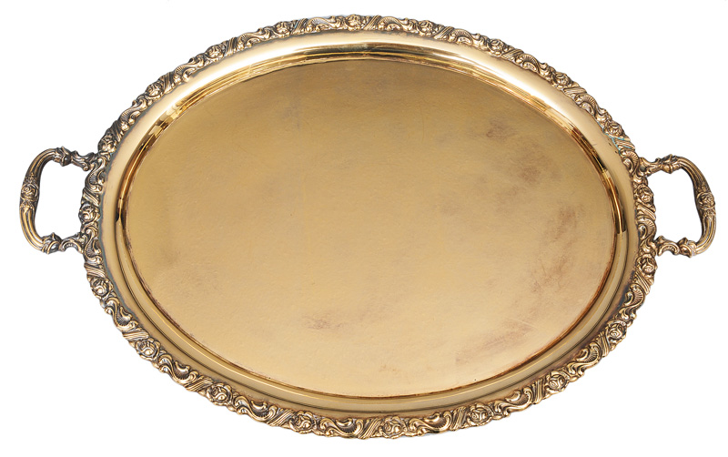 A big tray with blossom relief and gilding