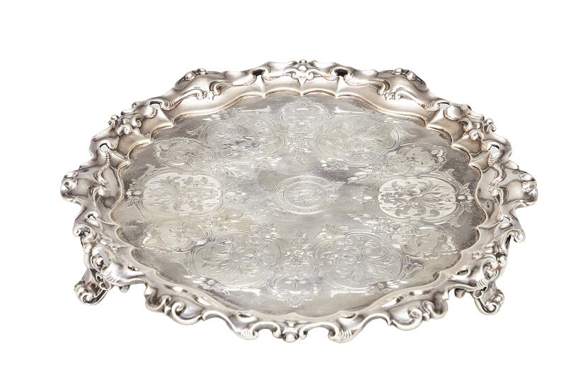 James & Nathaniel Creswick, reg. 1853 - A Victorian tray with floral engraved decoration A Victorian tray with floral engraved decoration