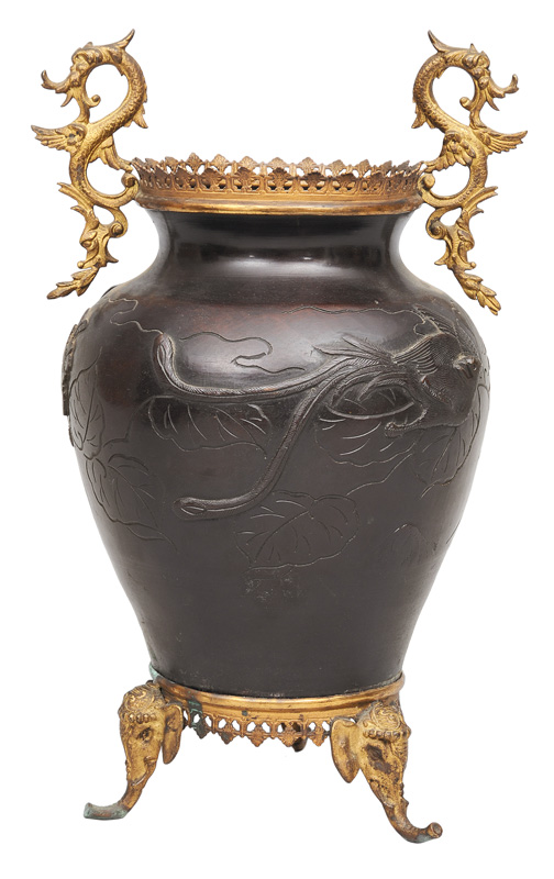 A bronze vase with phoenix relief