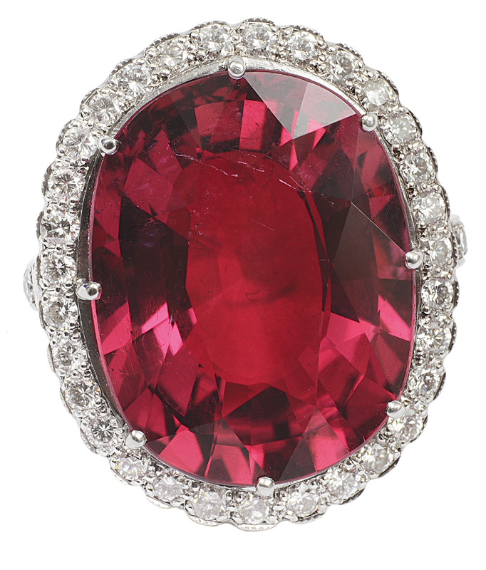 A rubellite diamond ring