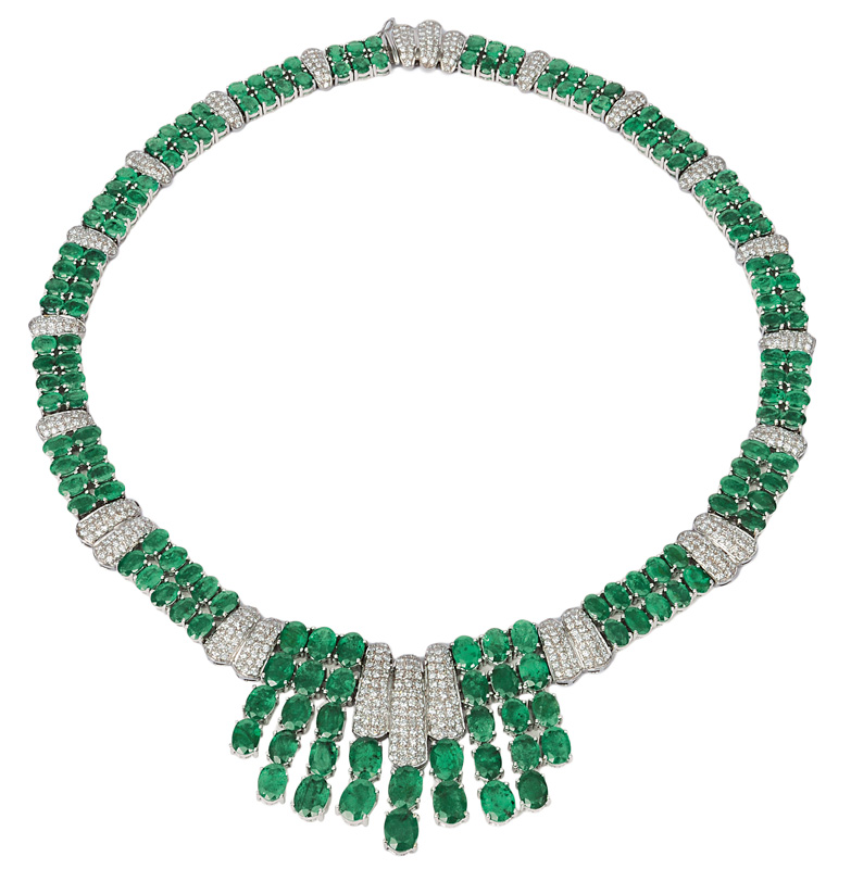 An extraordinary emerald diamond necklace