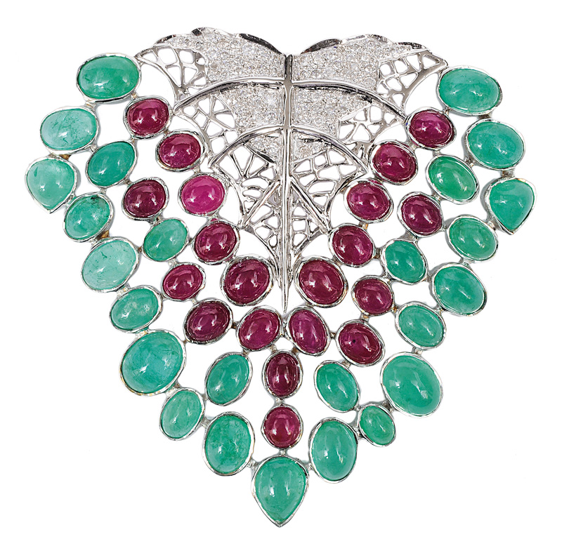 A large emerald ruby leaf-pendant