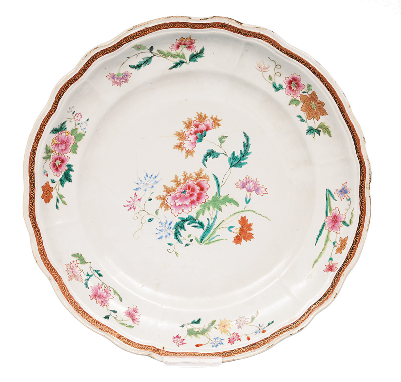 A Famille-Rose plate with flower painting