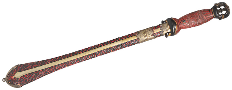 A sword with red lacquer