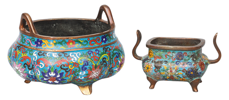 Two cloisonné censer