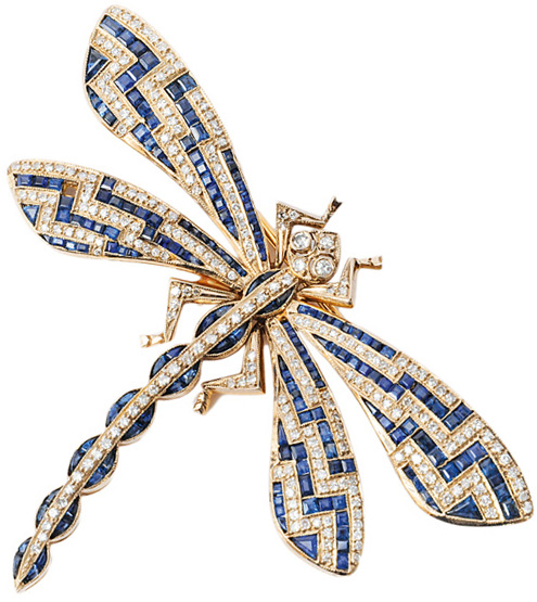 Seltene Saphir-Diamant-Brosche "Libelle"