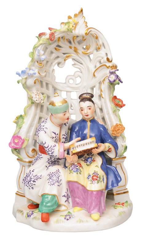 A figurine group "Chinese man and woman in an arbor"